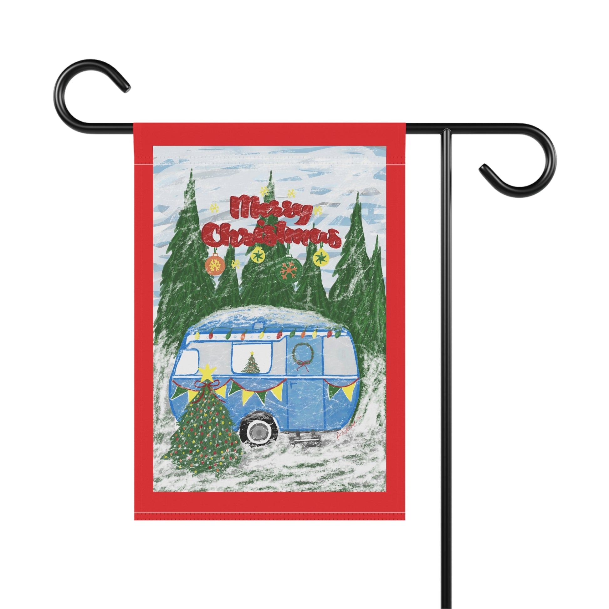 Merry Christmas Camper Garden Flag - Blue Cava