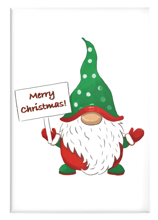 Merry Christmas Kringle Gnome Button Magnet, Rectangle (1 & 10 pcs) - Blue Cava