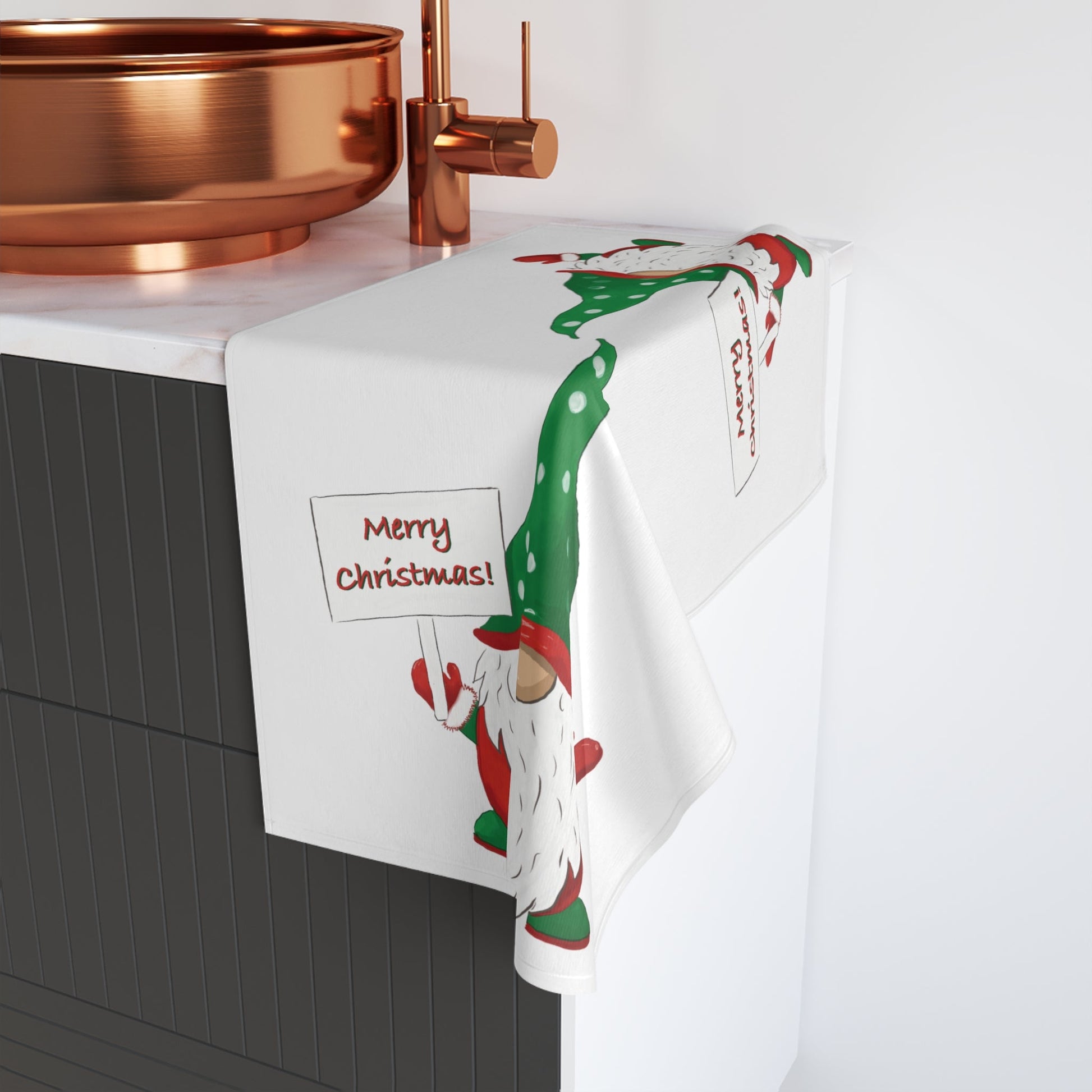 Merry Christmas Kringle Gnome Hand Towel (Poly/Cotton) - Blue Cava