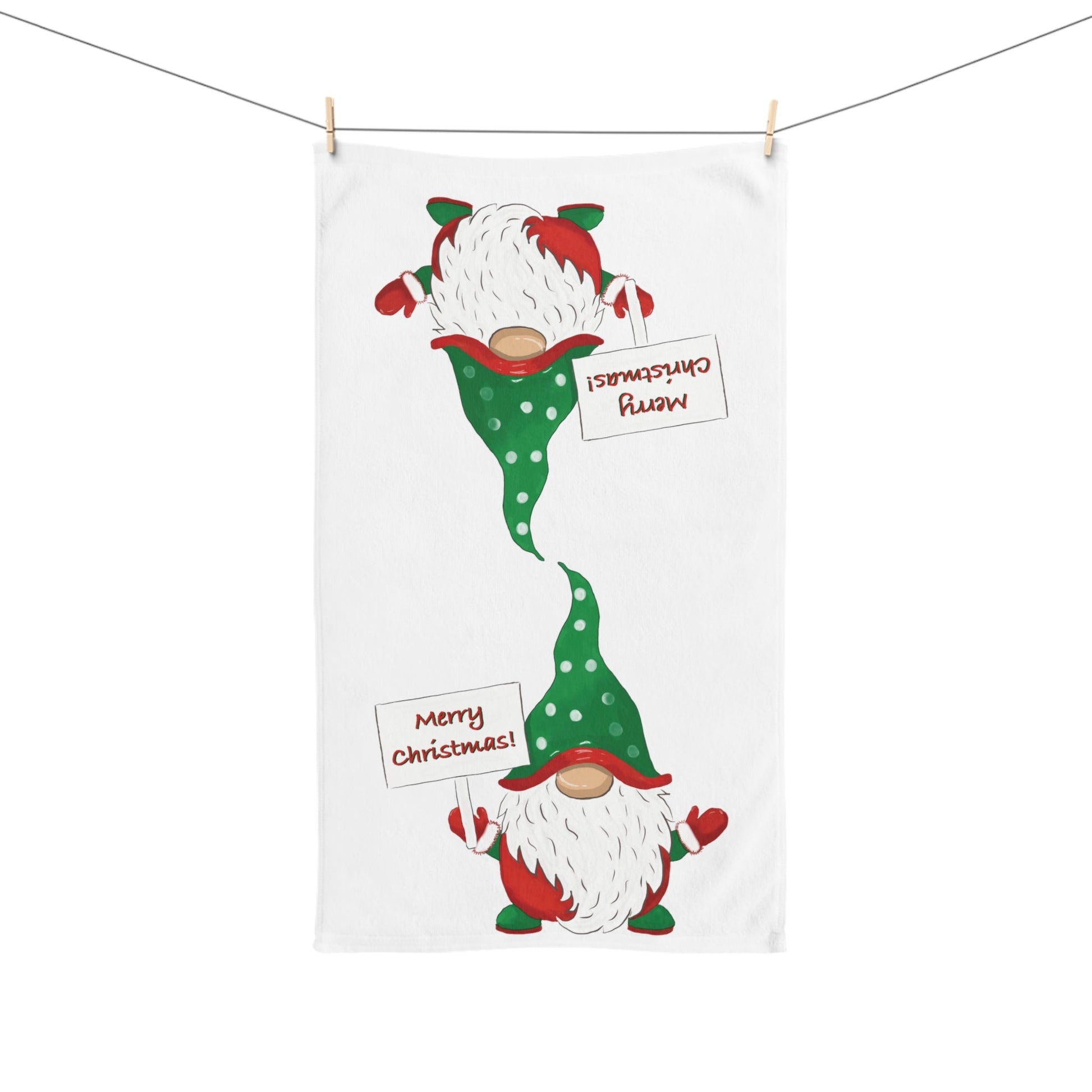 Merry Christmas Kringle Gnome Hand Towel (Poly/Cotton) - Blue Cava