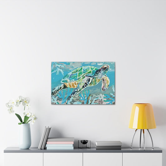 OKI Sea Turtle Canvas Stretched, 0.75" - Blue Cava