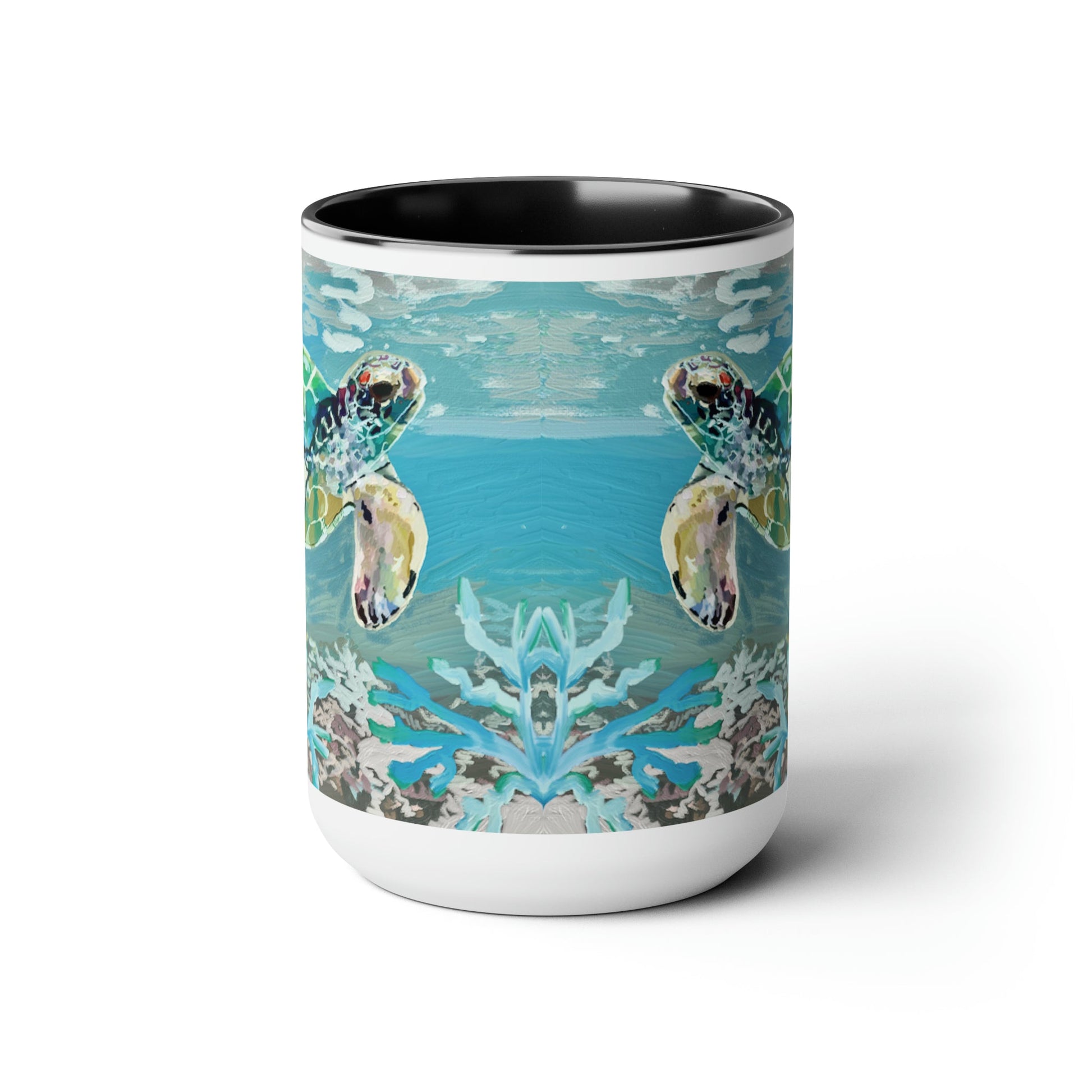 OKI Sea Turtle Two-Tone Coffee Mugs, 15oz - Blue Cava