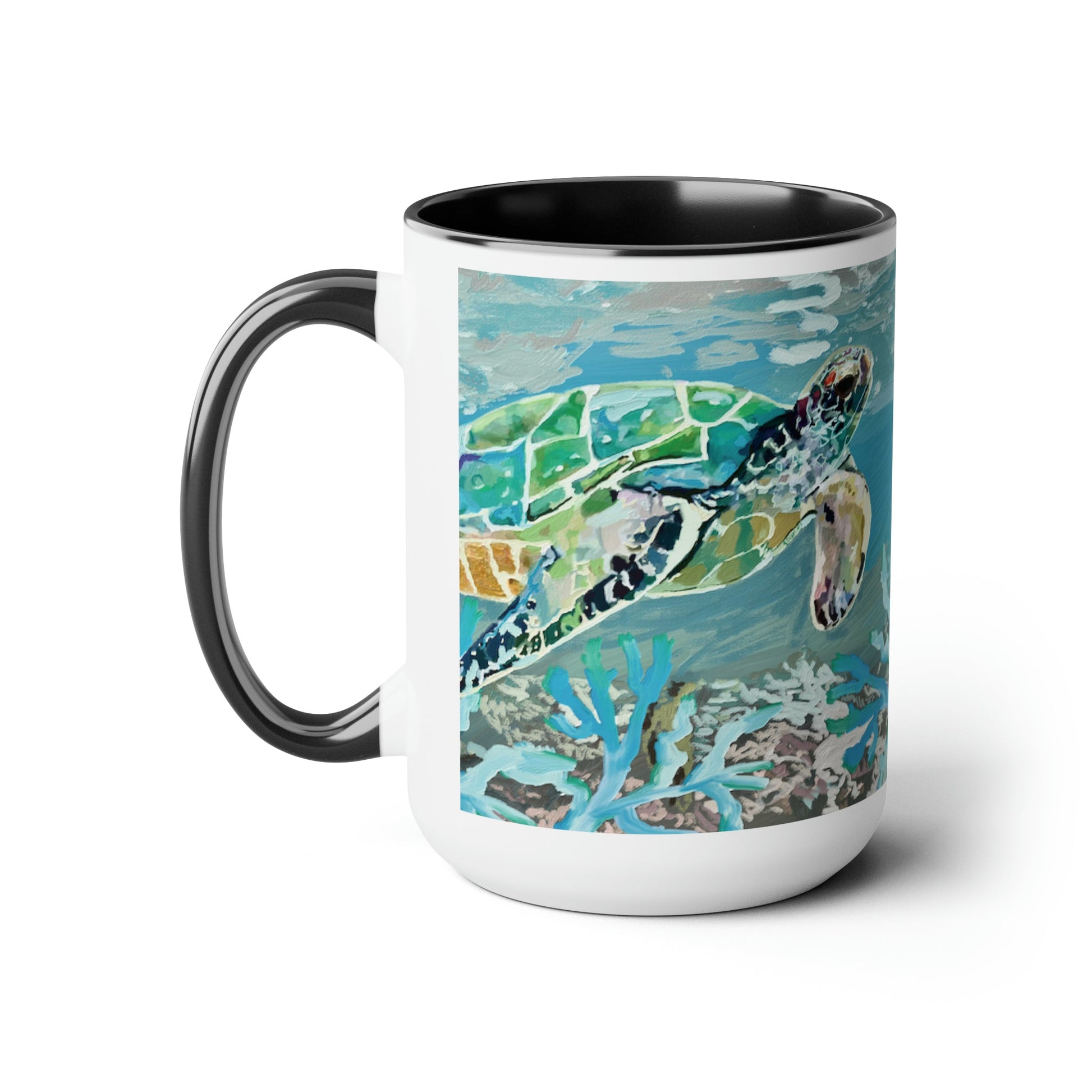 OKI Sea Turtle Two-Tone Coffee Mugs, 15oz - Blue Cava