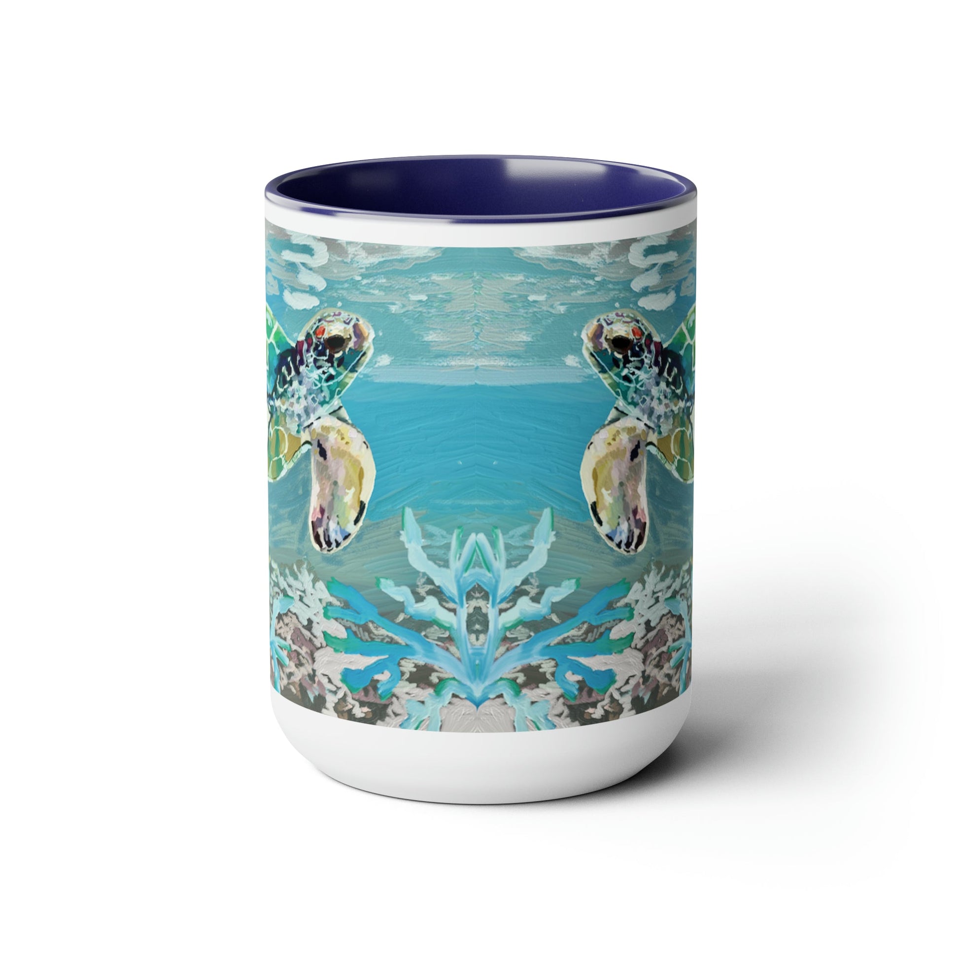 OKI Sea Turtle Two-Tone Coffee Mugs, 15oz - Blue Cava