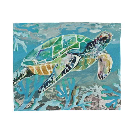 OKI Sea Turtle Velveteen Plush Blanket - Blue Cava
