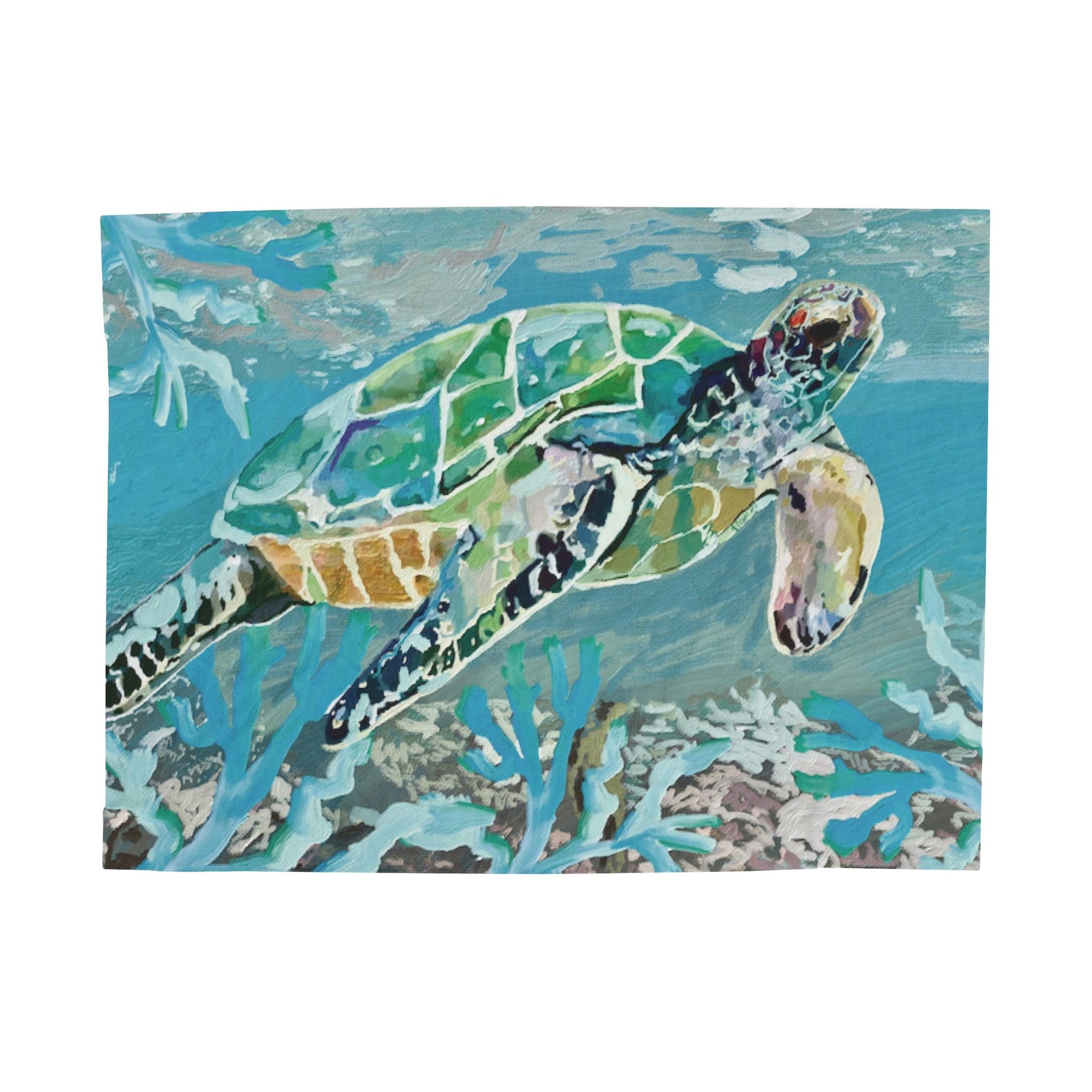 OKI Sea Turtle Velveteen Plush Blanket - Blue Cava