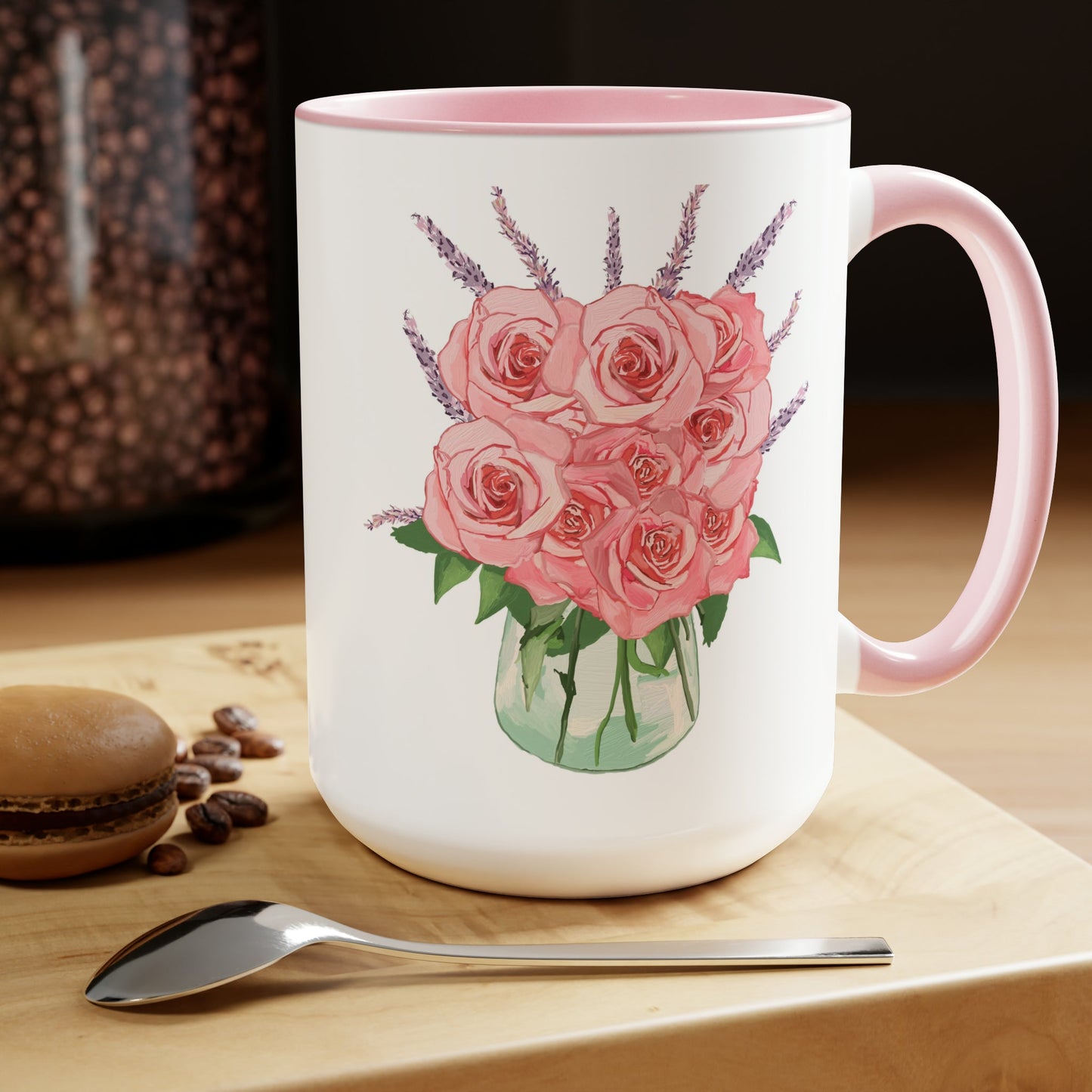 Rose Bouquet Two-Tone Coffee Mugs, 15oz - Blue Cava