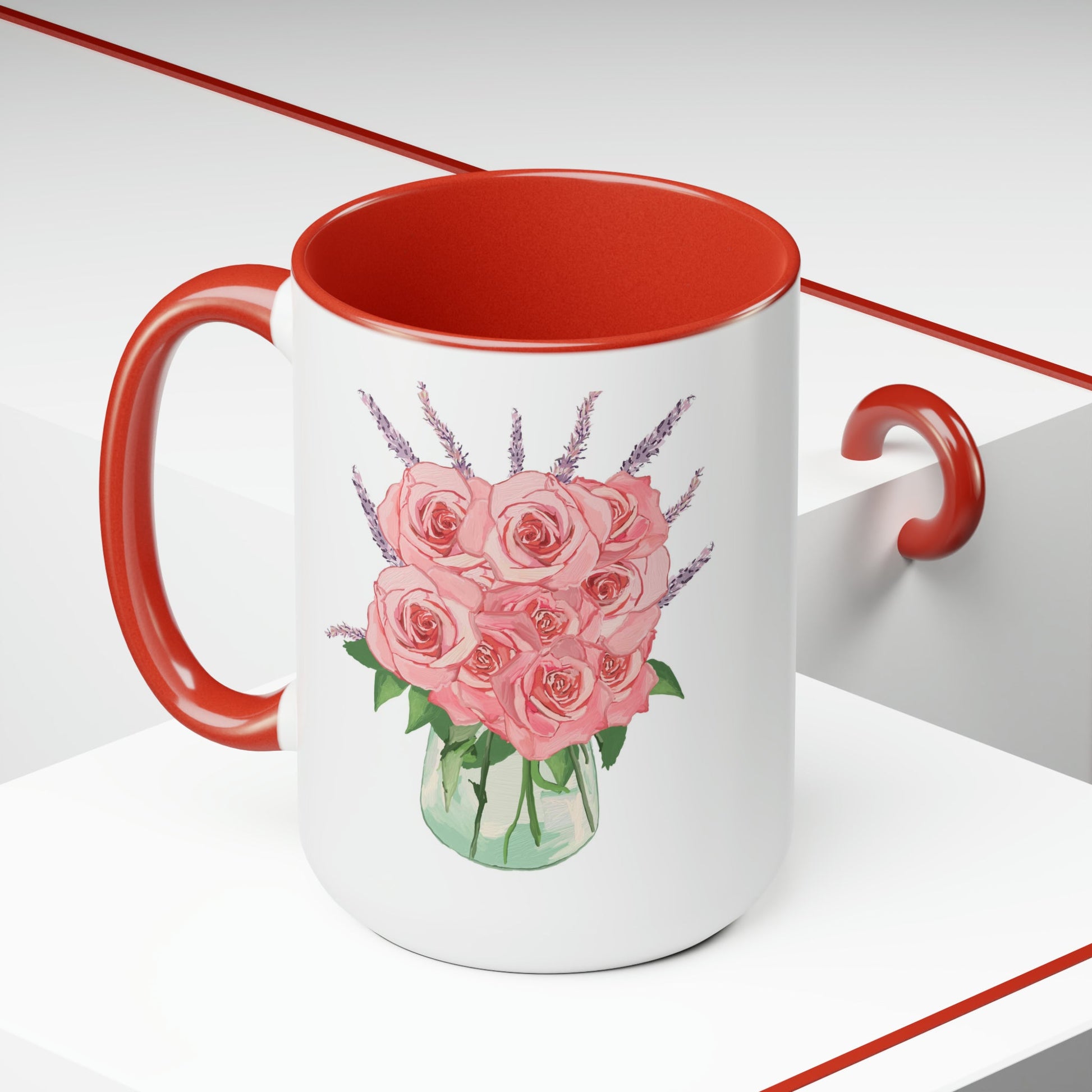 Rose Bouquet Two-Tone Coffee Mugs, 15oz - Blue Cava