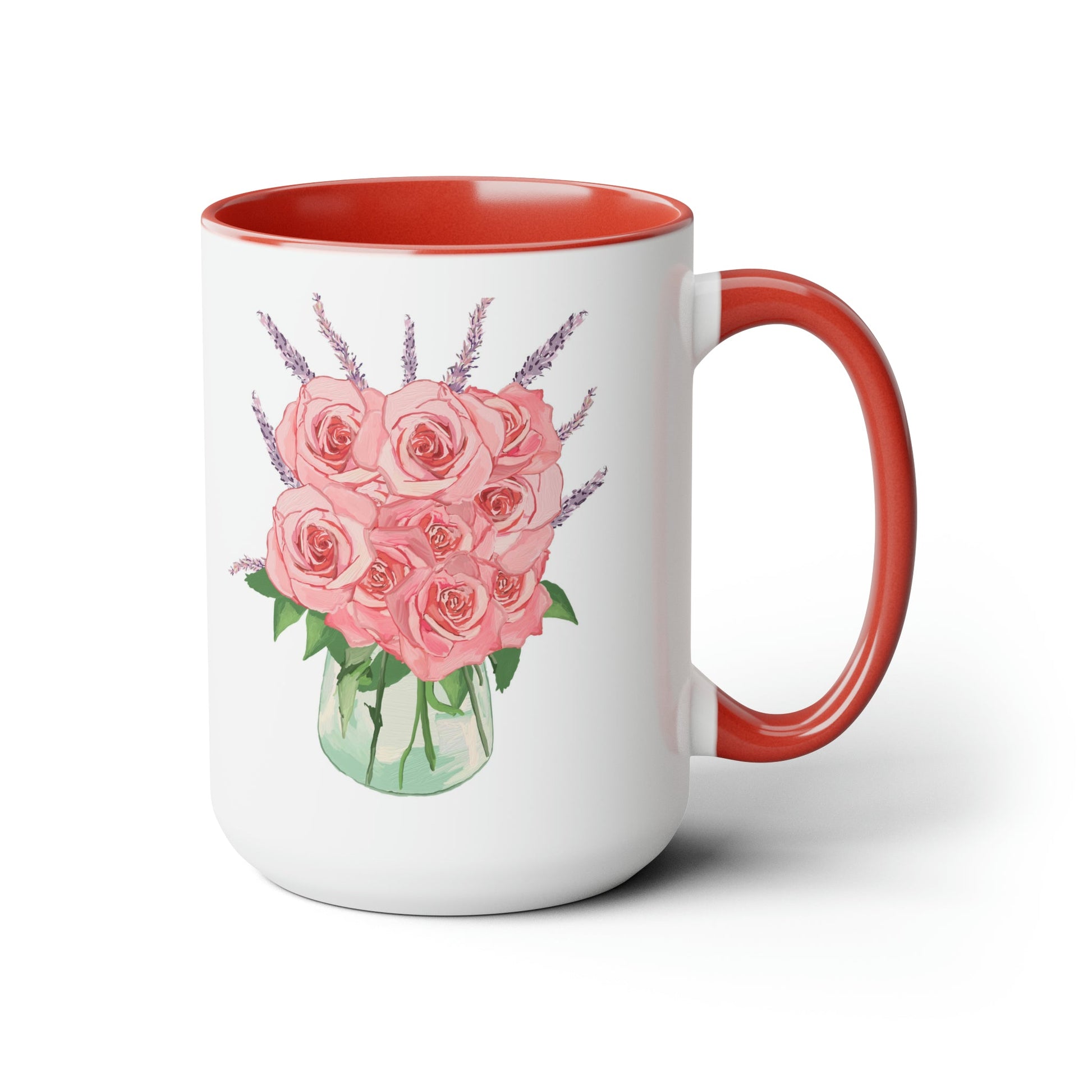 Rose Bouquet Two-Tone Coffee Mugs, 15oz - Blue Cava