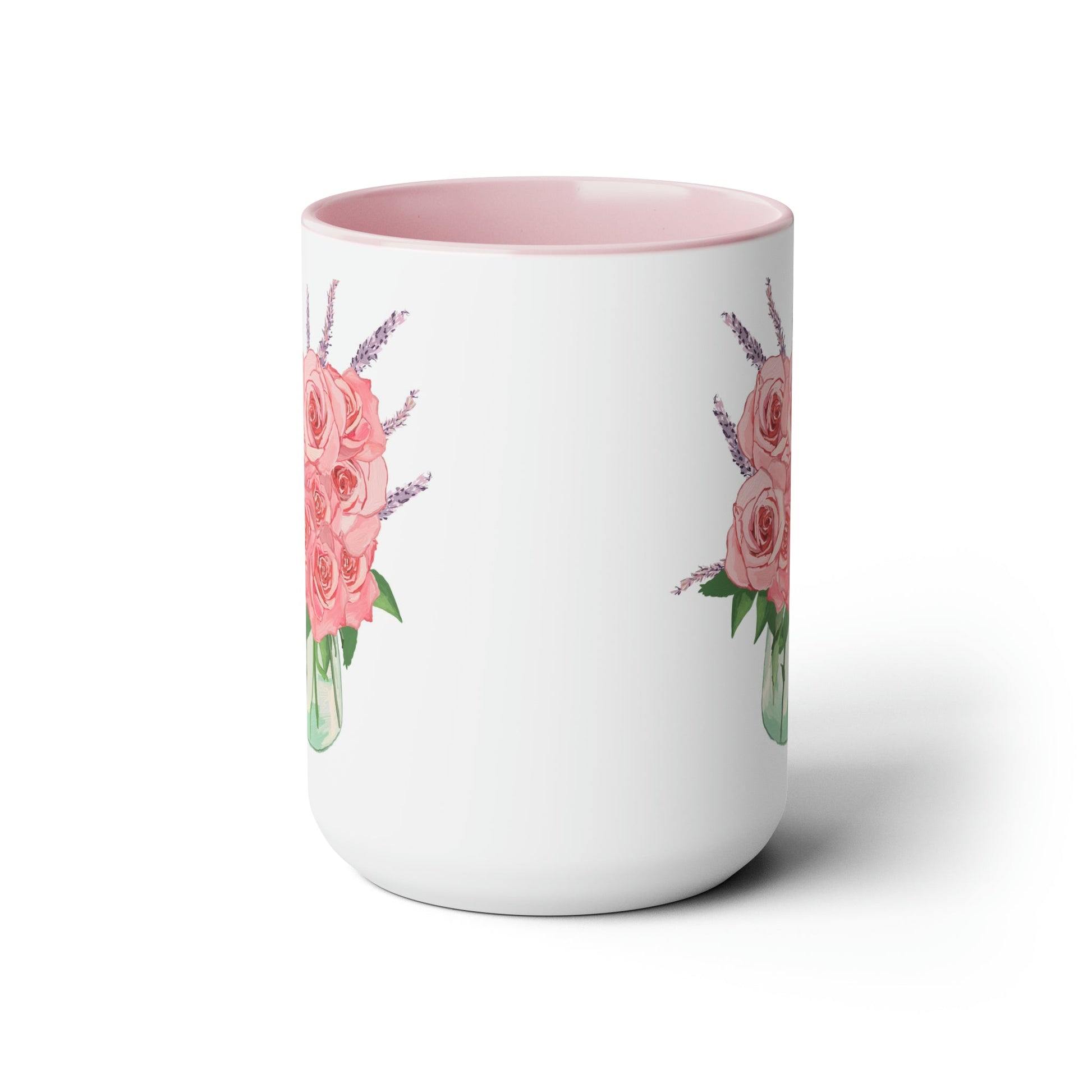 Rose Bouquet Two-Tone Coffee Mugs, 15oz - Blue Cava