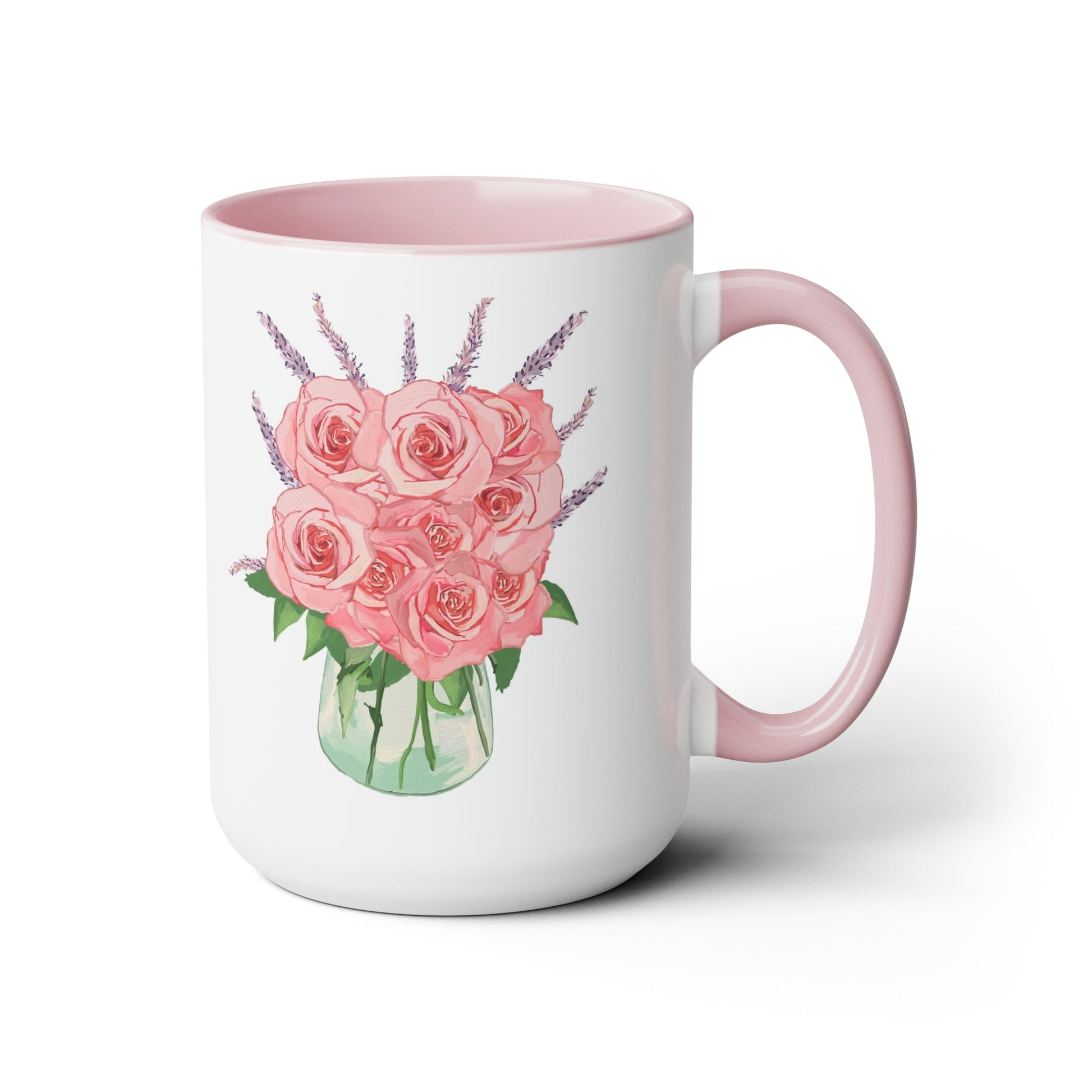 Rose Bouquet Two-Tone Coffee Mugs, 15oz - Blue Cava