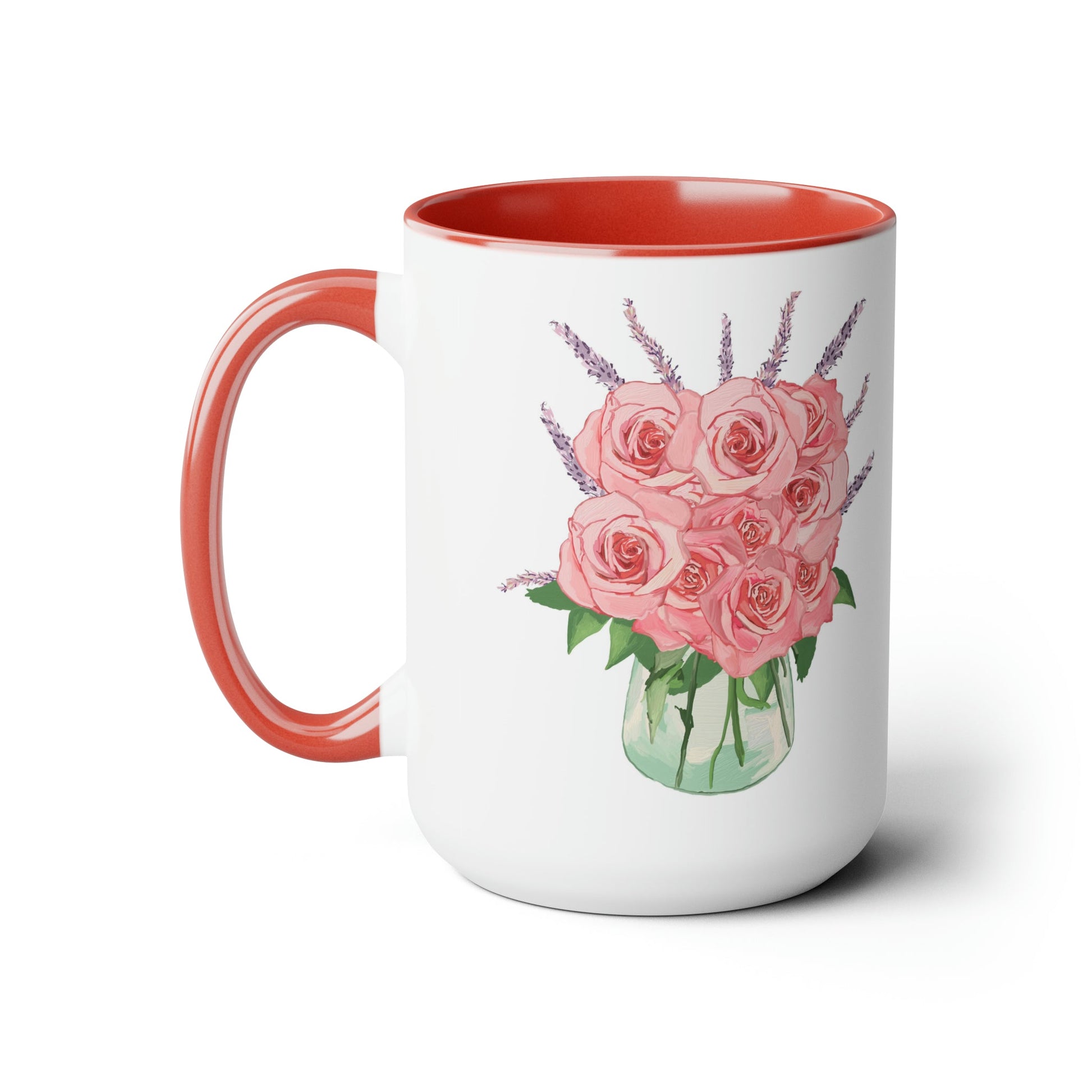 Rose Bouquet Two-Tone Coffee Mugs, 15oz - Blue Cava