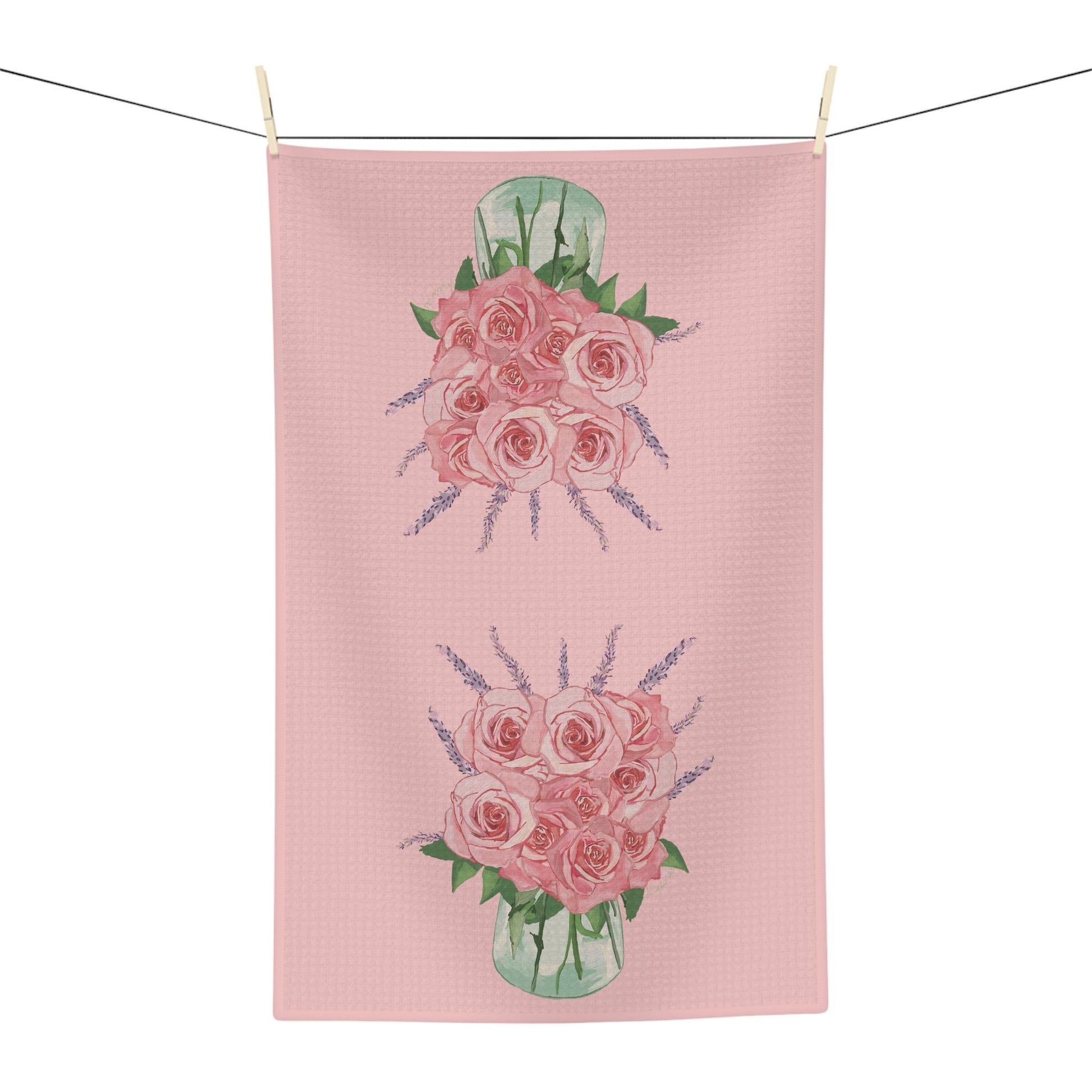 Roses and lavender Microfiber Waffle Towel - Blue Cava