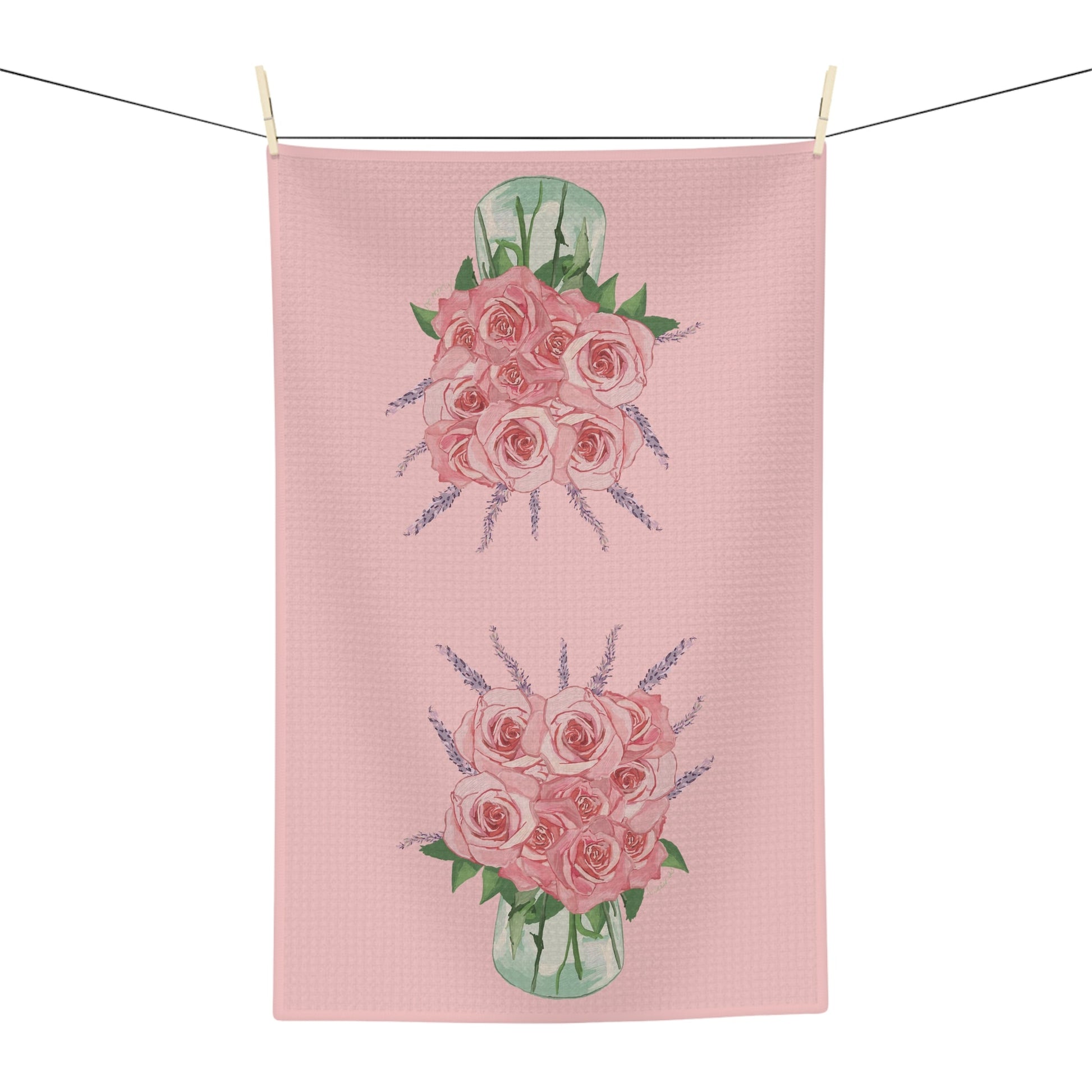Roses and lavender Microfiber Waffle Towel - Blue Cava