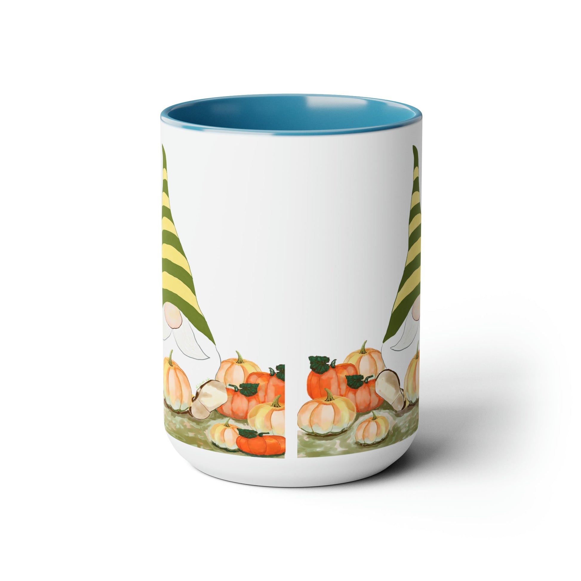 “Sawyer” Fall Gnome Two-Tone Coffee Mugs, 15oz - Blue Cava