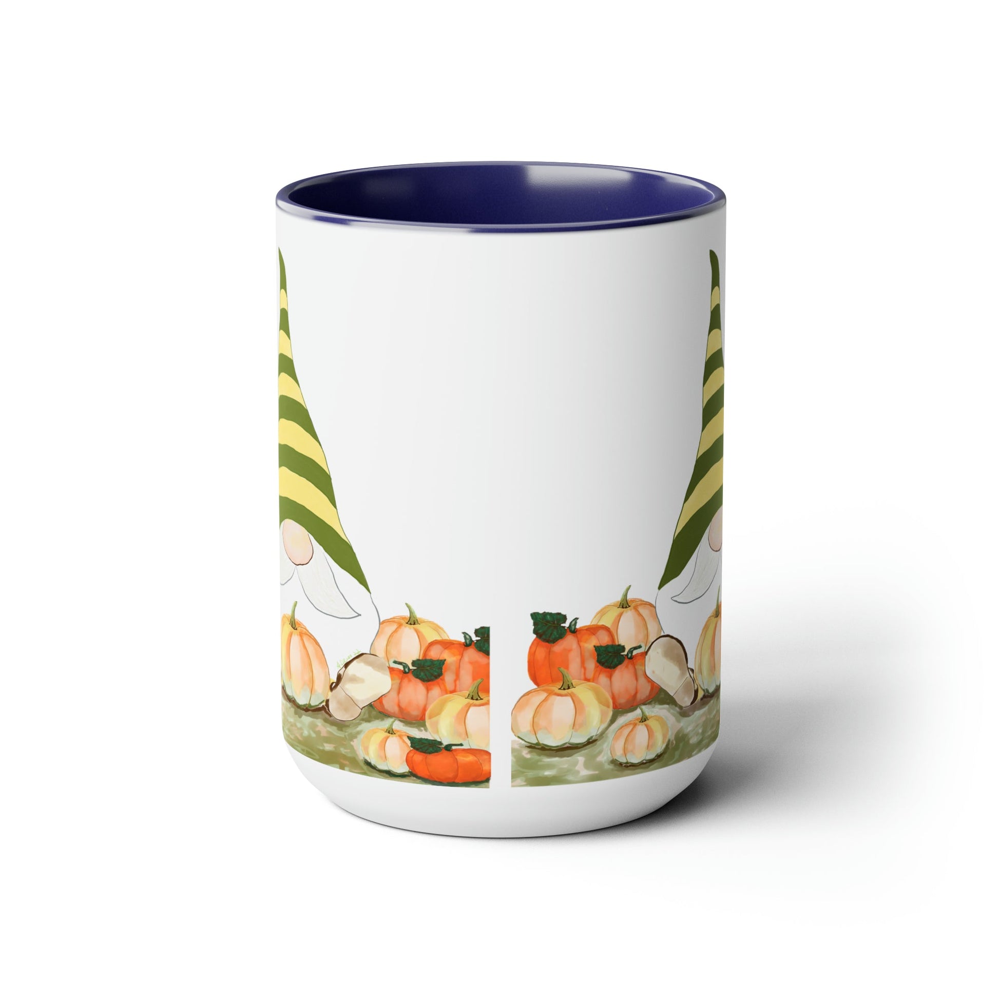 “Sawyer” Fall Gnome Two-Tone Coffee Mugs, 15oz - Blue Cava