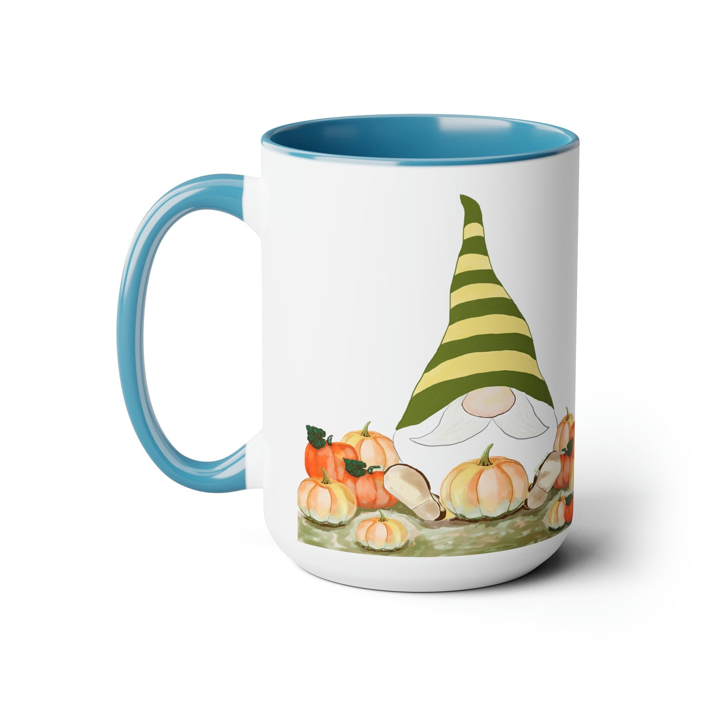 “Sawyer” Fall Gnome Two-Tone Coffee Mugs, 15oz - Blue Cava