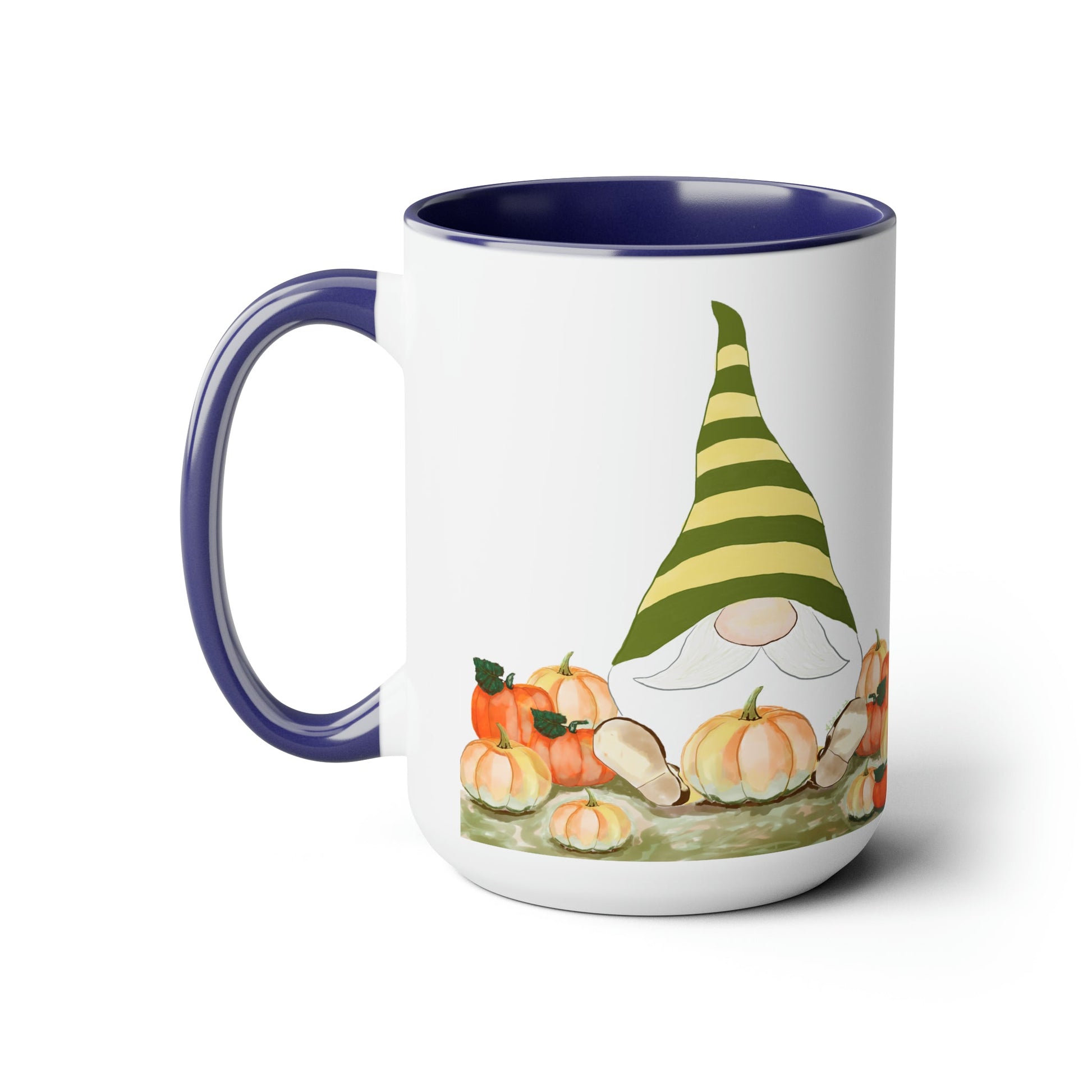 “Sawyer” Fall Gnome Two-Tone Coffee Mugs, 15oz - Blue Cava