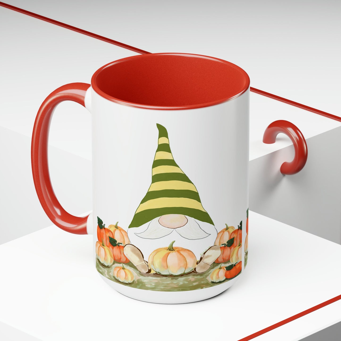 “Sawyer” Fall Gnome Two-Tone Coffee Mugs, 15oz - Blue Cava