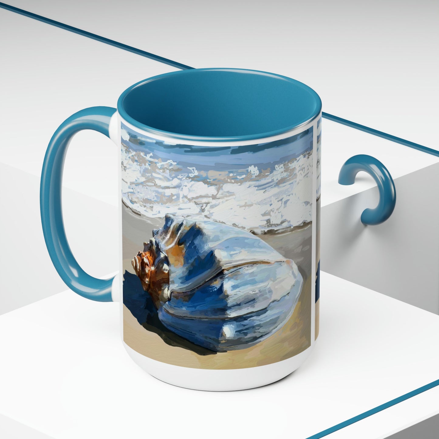 Sea Shell Two-Tone Coffee Mugs, 15oz - Blue Cava