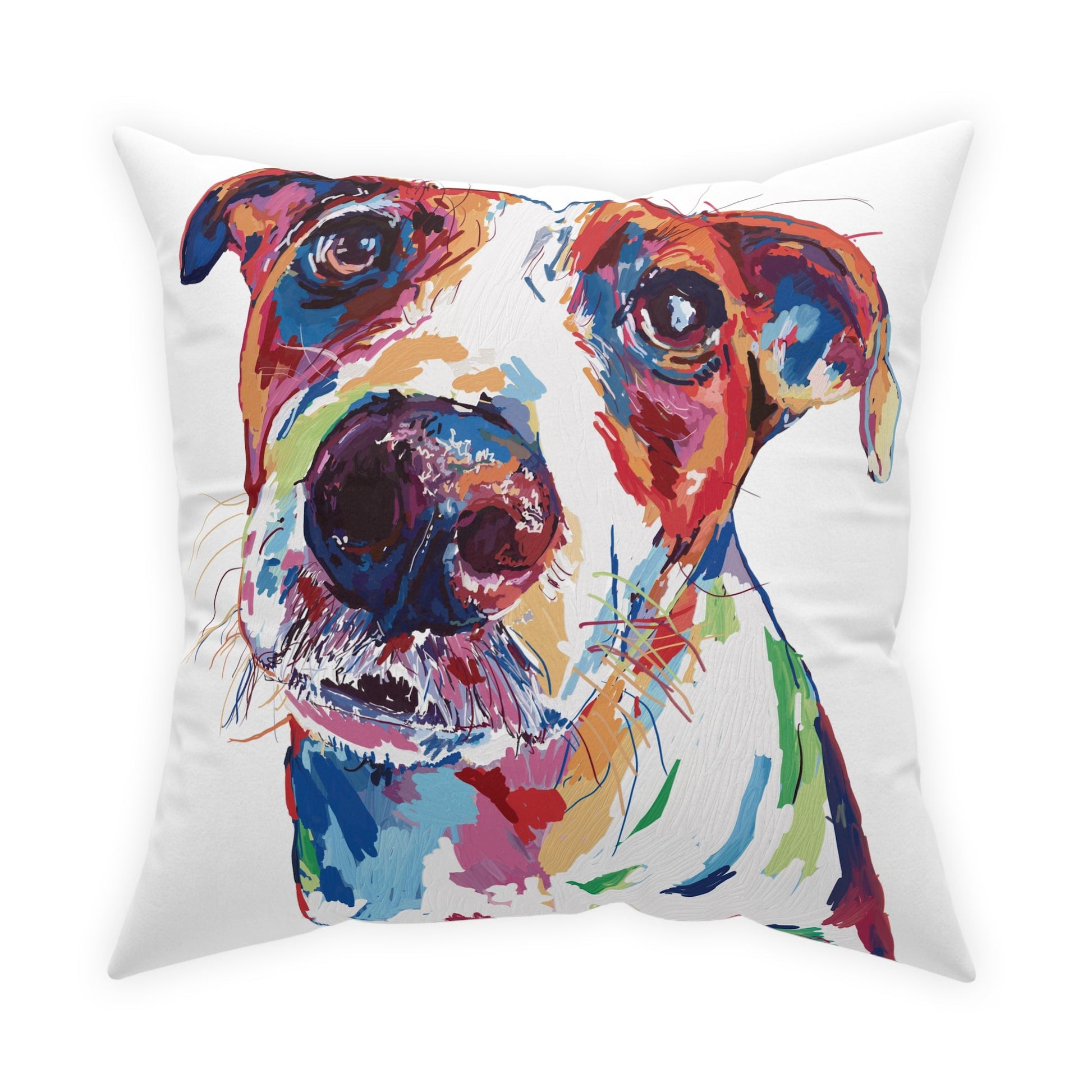 “Skipper” Colorful Dog Broadcloth Pillow - Blue Cava