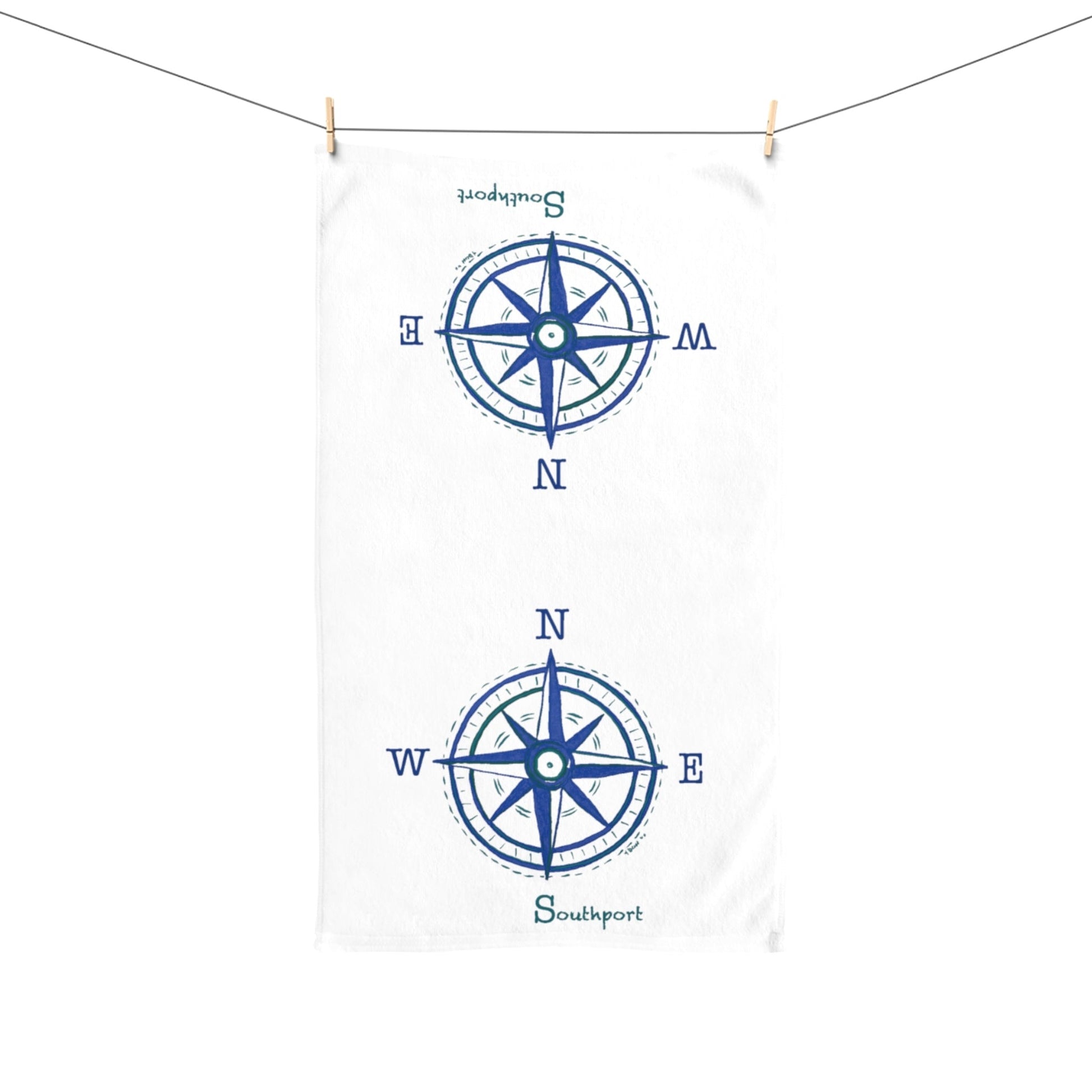 Southport Compass Hand Towel (Poly/Cotton) - Blue Cava