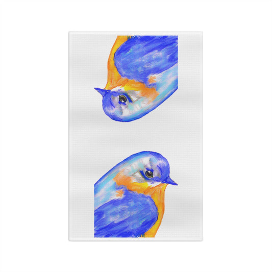 16" x 25" Watercolor bird Microfiber waffle towel- Blue Cava. 80% Polyester, 20% Polyamide. Machine wash, dry on low.