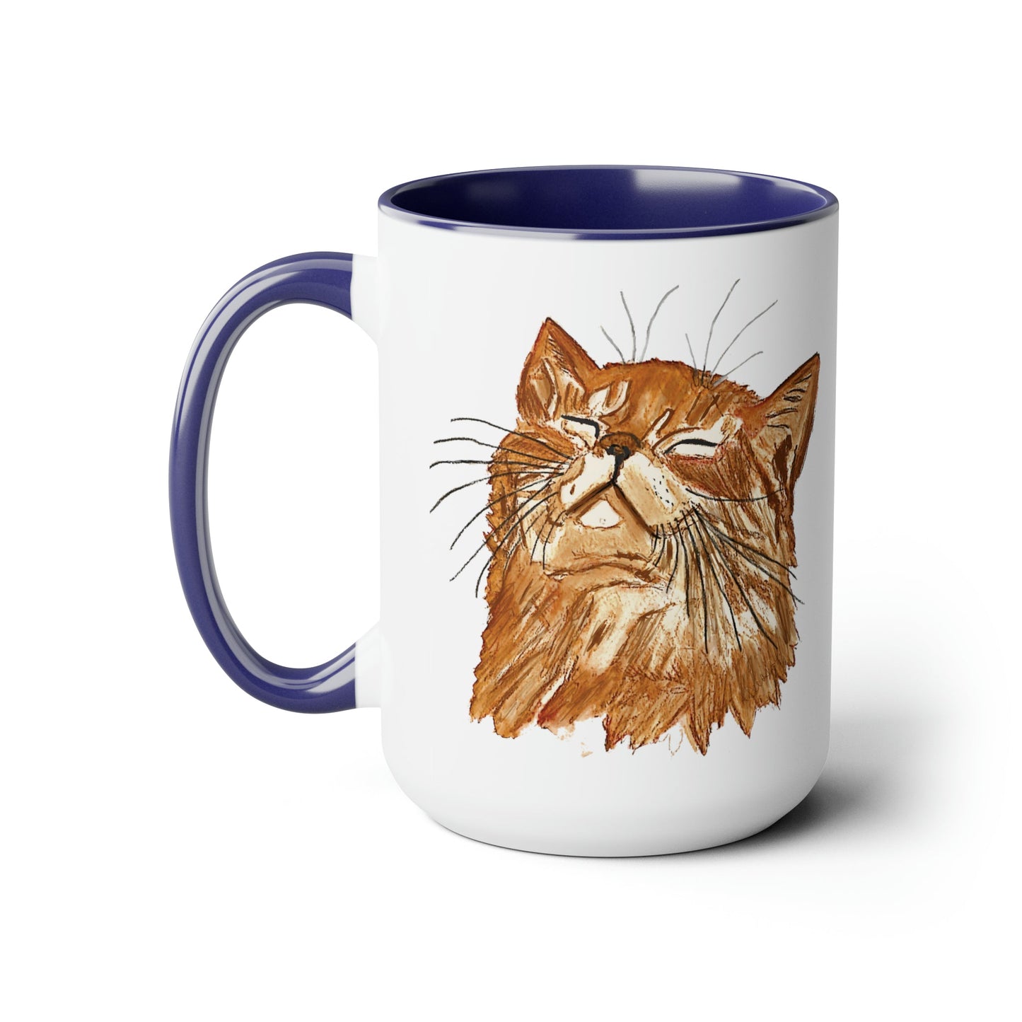 Watercolor Cat Two-Tone Coffee Mugs, 15oz (Four Colors available) - Blue Cava