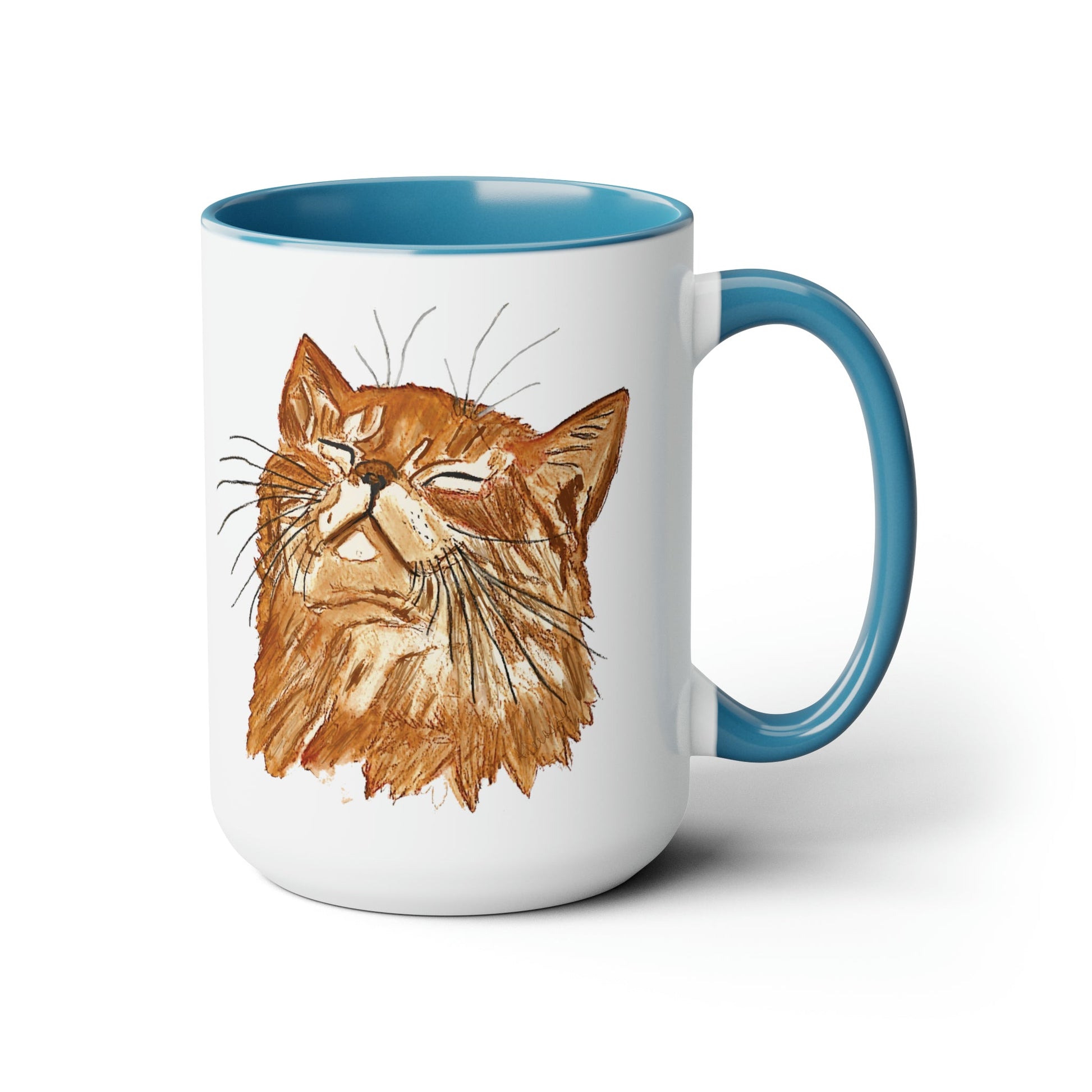 Watercolor Cat Two-Tone Coffee Mugs, 15oz (Four Colors available) - Blue Cava
