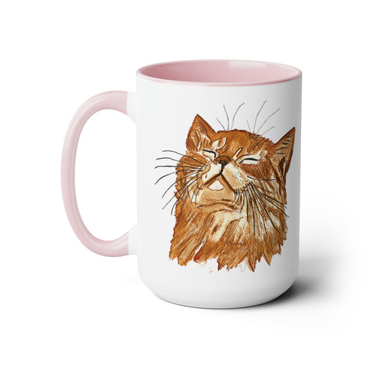 Watercolor Cat Two-Tone Coffee Mugs, 15oz (Four Colors available) - Blue Cava