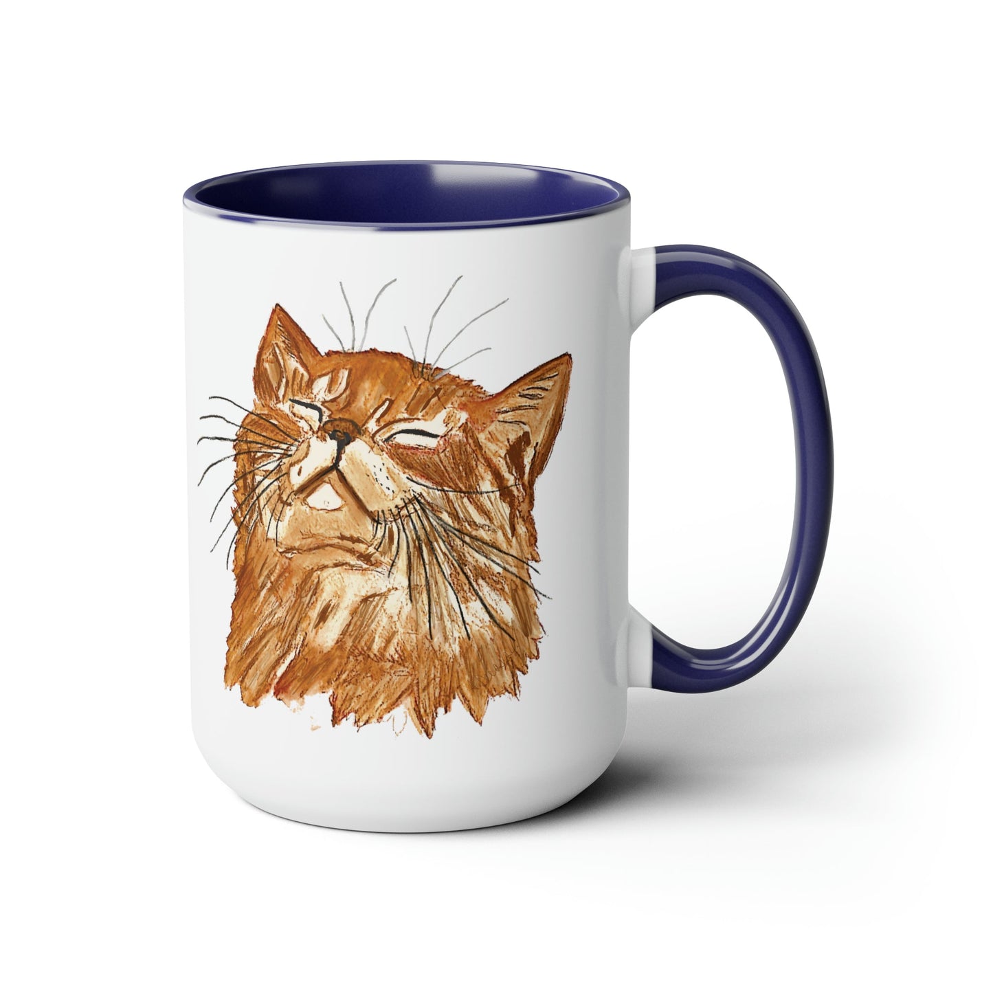 Watercolor Cat Two-Tone Coffee Mugs, 15oz (Four Colors available) - Blue Cava