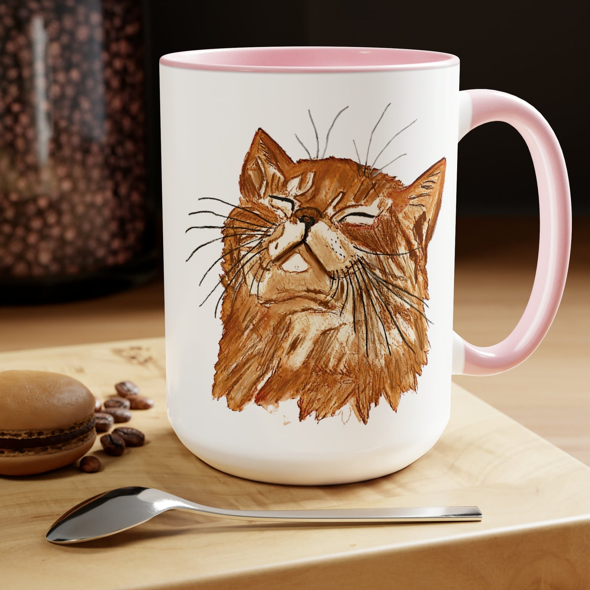 Watercolor Cat Two-Tone Coffee Mugs, 15oz (Four Colors available) - Blue Cava