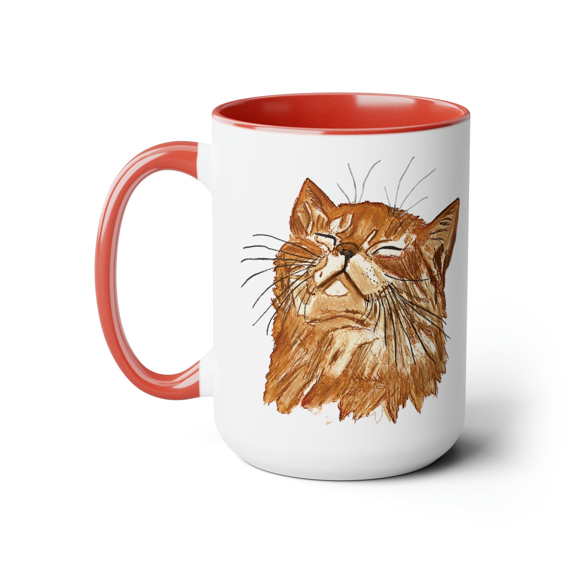 Watercolor Cat Two-Tone Coffee Mugs, 15oz (Four Colors available) - Blue Cava