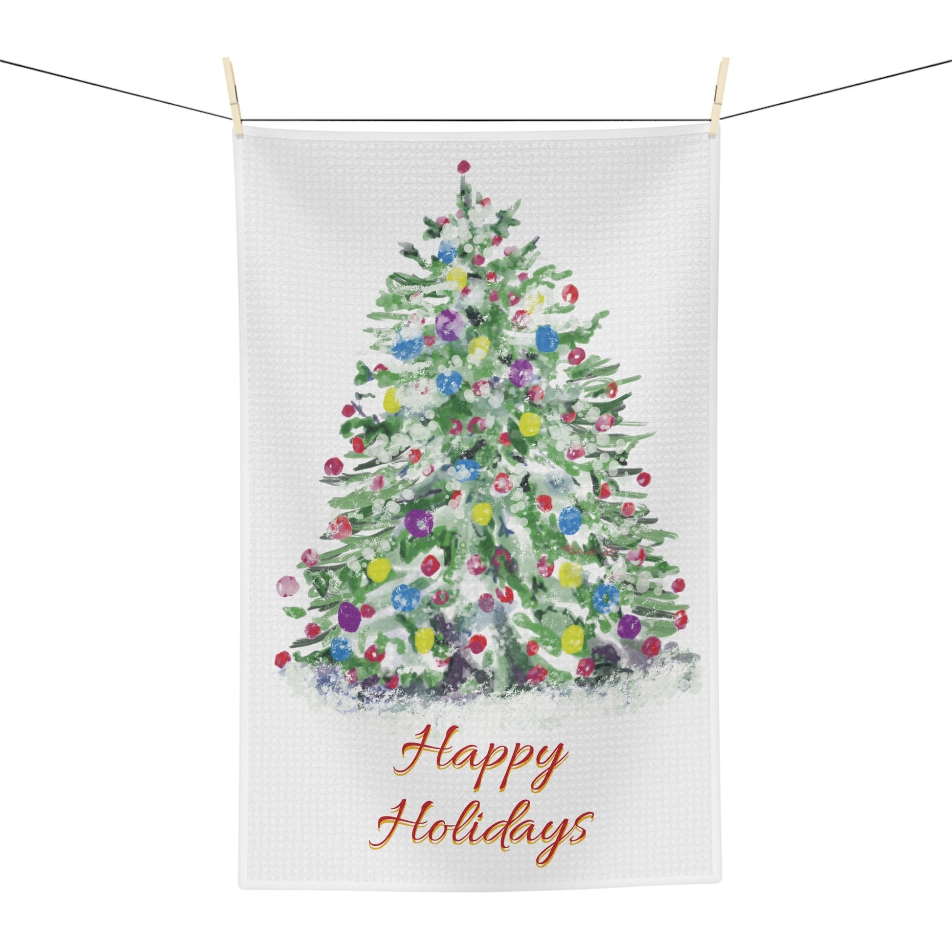 Watercolor Christmas Tree Microfiber Microfiber Towel - Blue Cava