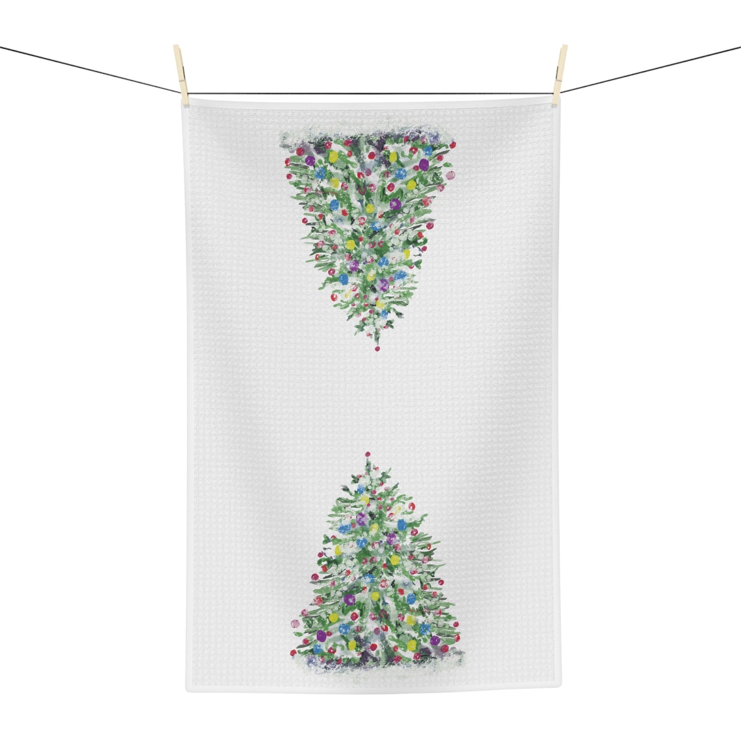 Watercolor Christmas Tree Microfiber Waffle Towel - Blue Cava