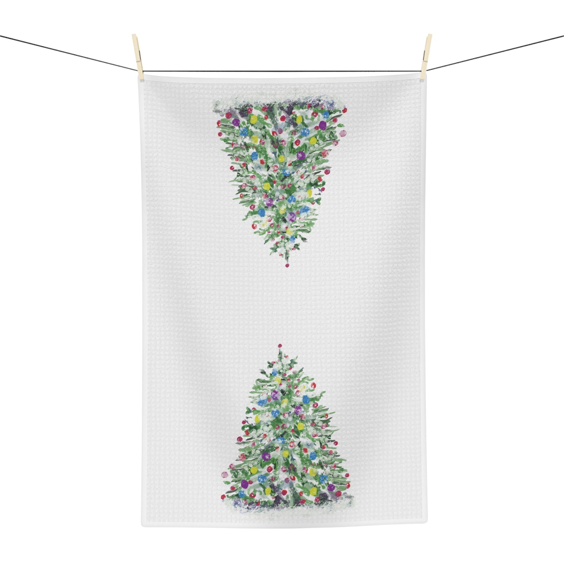 Watercolor Christmas Tree Microfiber Waffle Towel - Blue Cava