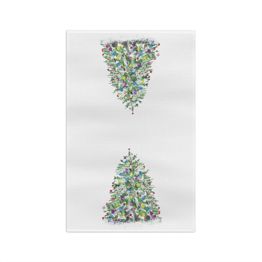 Watercolor Christmas Tree Microfiber Waffle Towel - Blue Cava