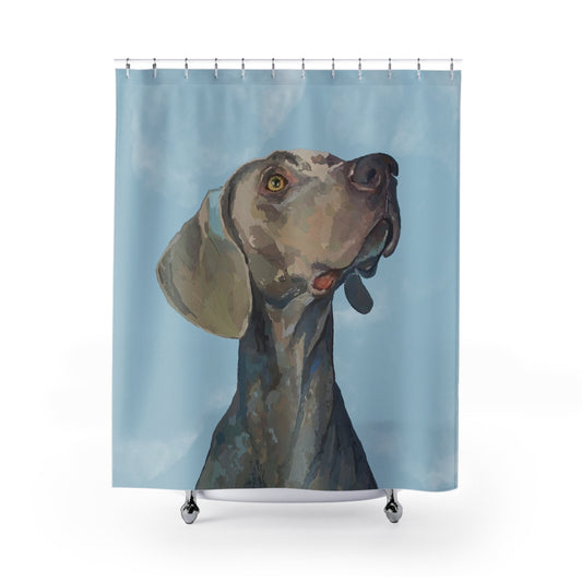 Weimaraner “Blue” Shower Curtains - Blue Cava