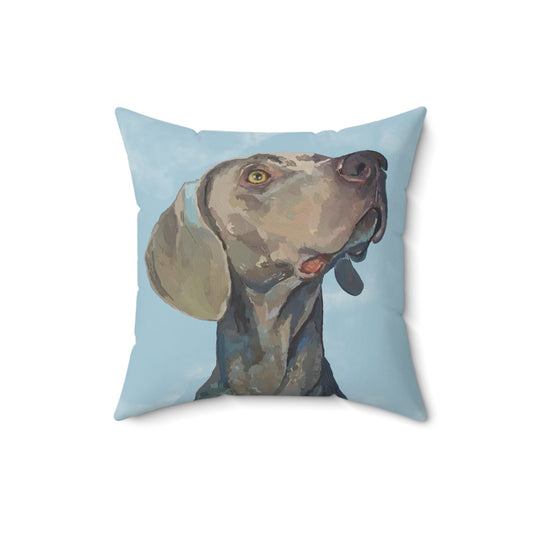 Weimaraner “Blue” Spun Polyester Square Pillow - Blue Cava
