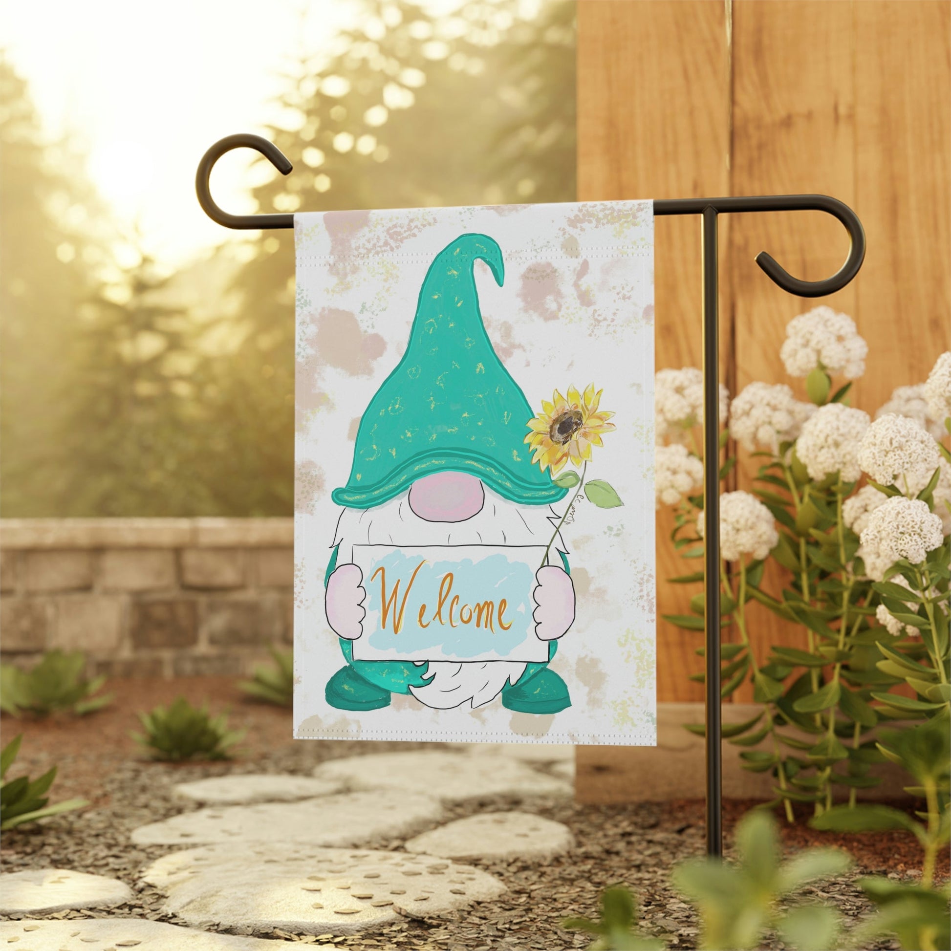 Welcome Gnome Garden Flag - Blue Cava