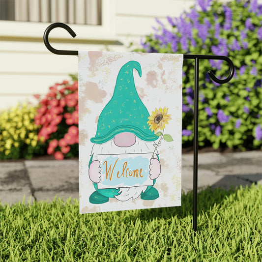 Welcome Gnome Garden Flag - Blue Cava